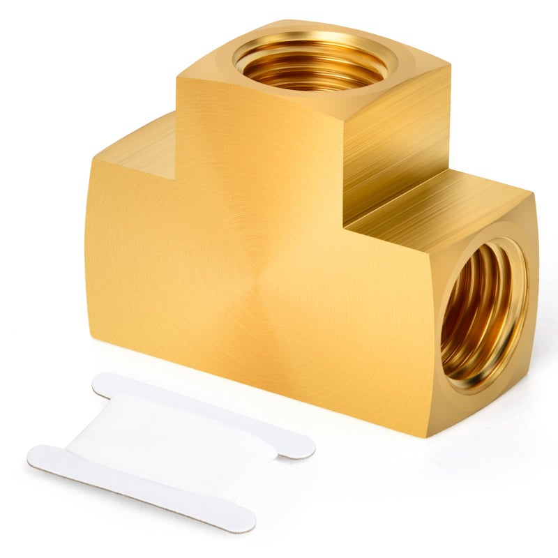 GASHER 1 Pcs Brass Barstock Tee, 1/4" x 1/4" x 1/4" NPT Female Pipe Fittings - Image 1